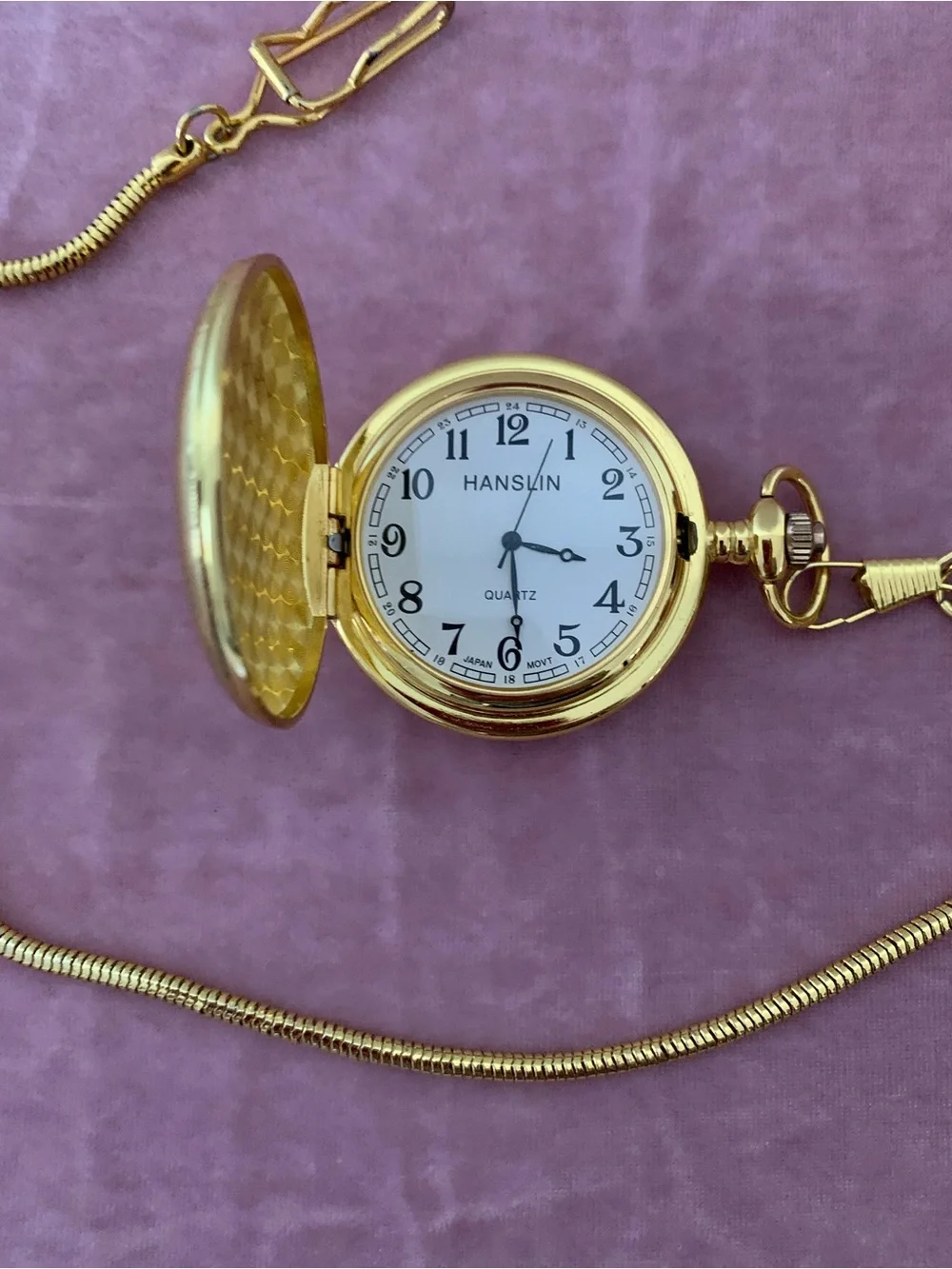 Gold Pocket Watch with detachable gold tone chain - Gold Tone